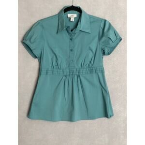 Loft Petites Women's SP Short Sleeve Peplum Top in Blue Green